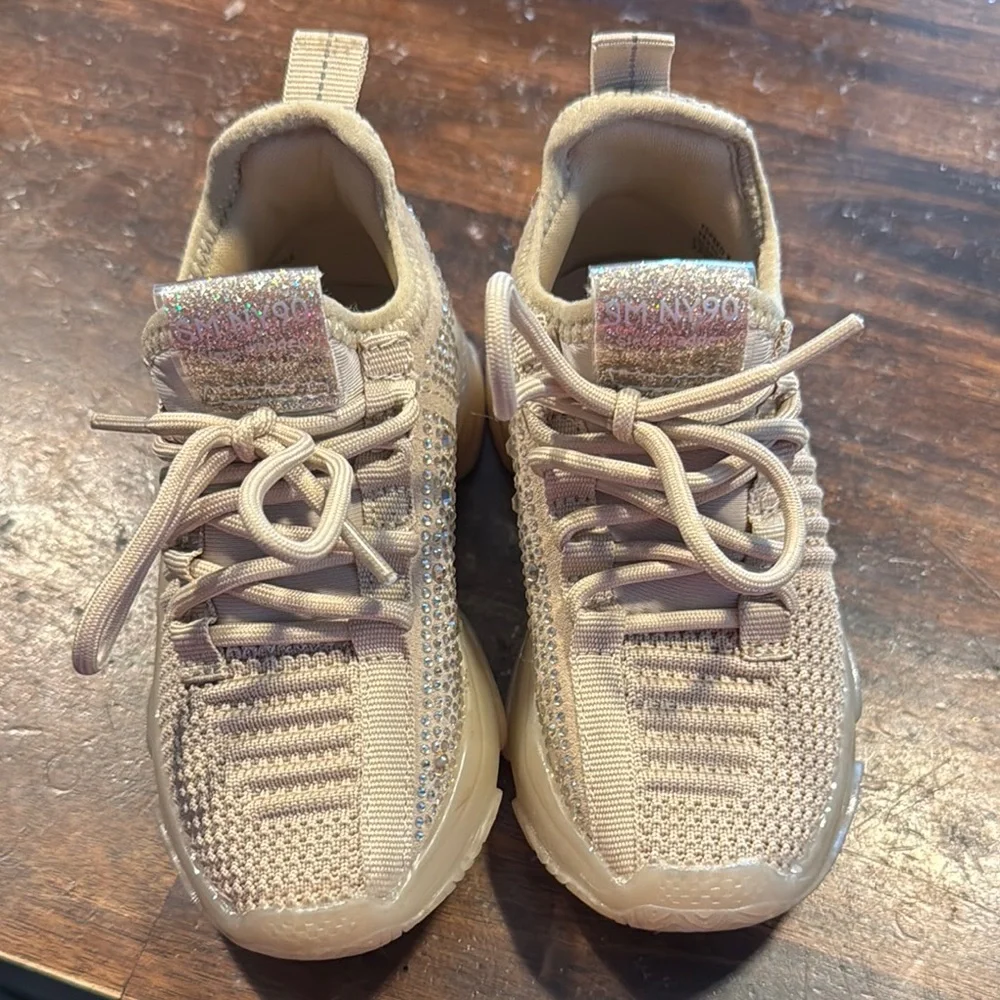 Baby Steve Madden Tan Knit Sneakers with Sock-Like Fit - Picture 1 of 7